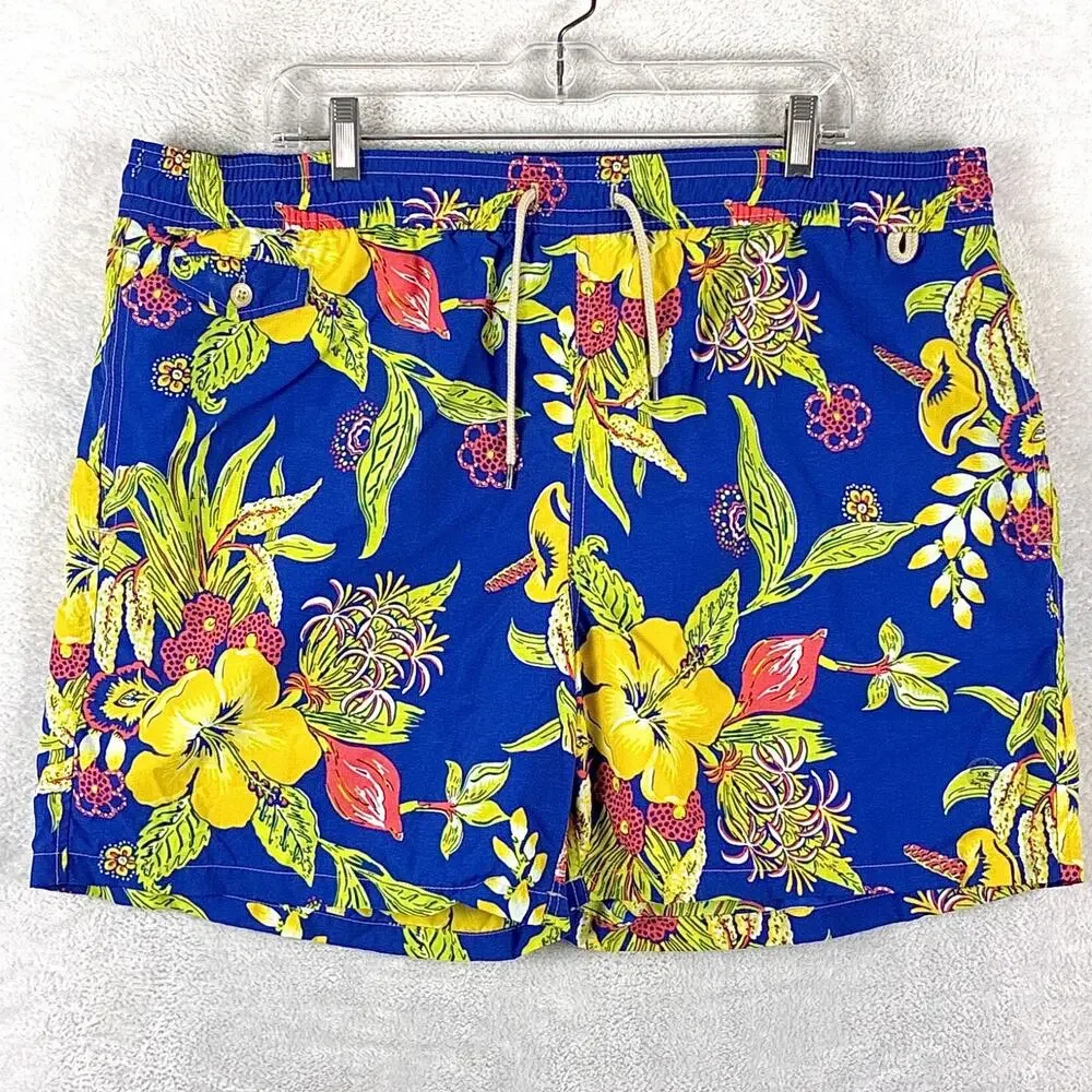 Polo Ralph Lauren Swim Trunks Mens XXL Blue Floral Hawaiian Aloha Beach Surf